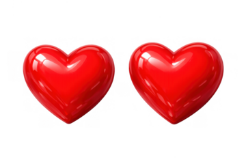 Two glossy red hearts representing love, passion, and romance, celebrating valentine's day on transparent background
