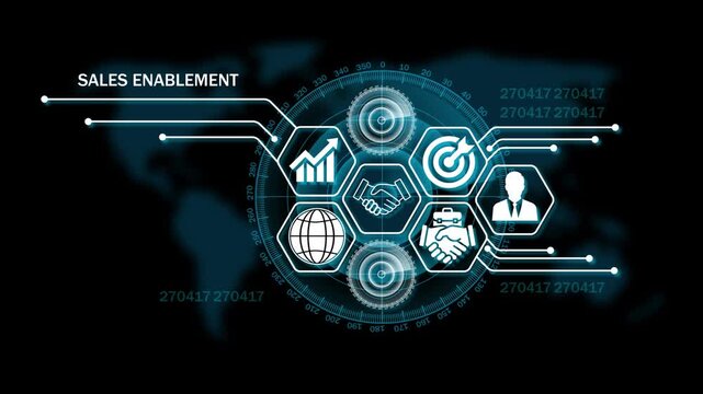sales enablement Lifecycle on Futuristic Radar Technology Background. 4k animation