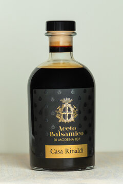 Warsaw, Poland - January 8, 2026: Bottle of Casa Rinaldi aceto balsamico di Modena IGP. Balsamic vinegar from Modena.