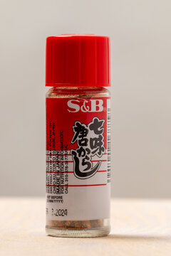 Warsaw, Poland - January 8, 2026: Nanami Togarashi of the SB brand (the Japanese text reads Nanami Togarashi). A Japanese spice blend that contains chili pepper, orange peel, and other spices.