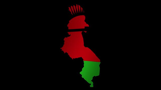 Looping animation of the Malawi flag as a map with a transparent background in 4K format