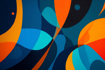 Abstract Blue and Orange Curved Shapes with Textured Stained Glass Style Pattern