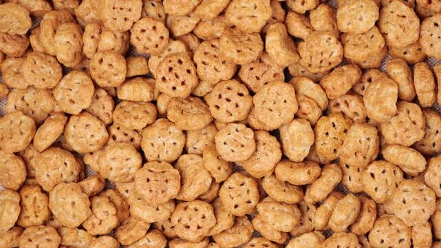 Dolly shot of crunchy breakfast cereal