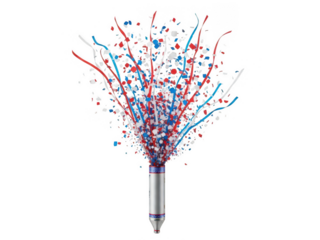 Bright Silver Sparkler Firework Exploding With Red Blue and White Glitter Particles
