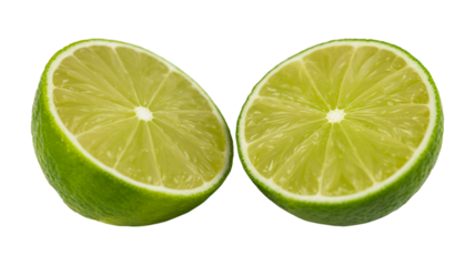 Lime halves in vibrant green color with detailed texture on white background for culinary use
