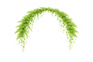 Green fern leaves forming an arch shape, creating a fresh natural border for decoration, on transparent background