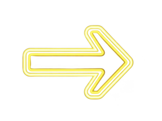 Bright Yellow Neon Right Arrow Sign Glowing Against Black Background