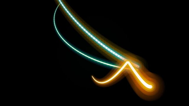 Abstract Neon Light Trails on Black Background.