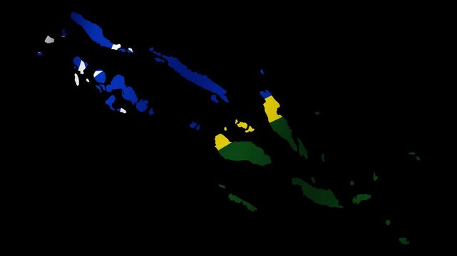 Looping animation of the Solomon Islands flag as a map with a transparent background in 4K format