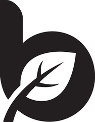 black, filled and minimalist logo, a leaf mixed with a letter b, white background