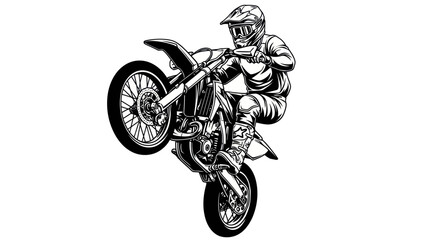 Motocross Rider Performing a Wheelie Stunt on a Dirt Bike. © Muh