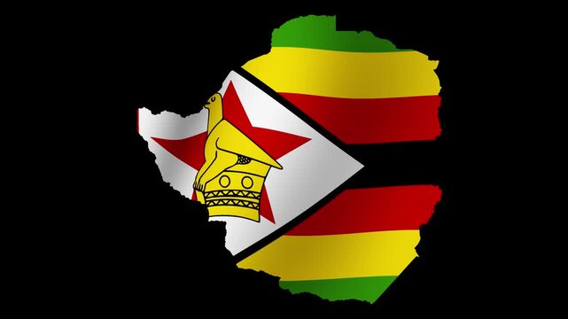 Looping animation of the Zimbabwe flag as a map with a transparent background in 4K format