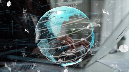 A visually captivating representation of a digital globe, emphasizing the blend of technology, data analytics, and global connectivity for modern business practices. Xenic