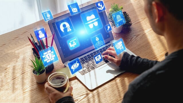 Cyber security icons show cyber attack defense, malware protection, and data security. Cybersecurity prevents hacking, ensures safety, and strengthens cyber attack resilience. Gist - Powered by Adobe