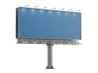 Obraz premium Empty Blue Digital Billboard on Metal Stand Illuminated Against Black Background