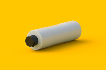 Acrylic paint bottle on orange background. 3d render