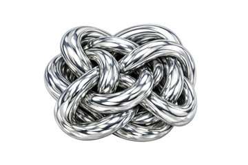 Silver chrome metallic knot with interwoven loops. Abstract 3d render illustrating complexity, unity, and strength