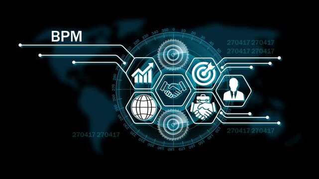 bpm Lifecycle on Futuristic Radar Technology Background. 4k animation
