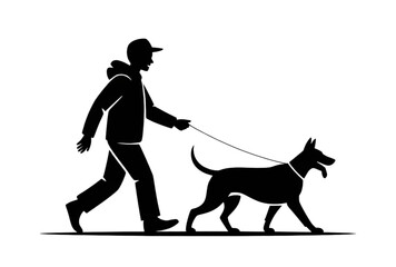 Man walking dog in silhouette with modern urban style