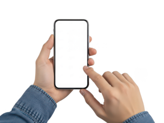 Hands Holding Blank Black Smartphone Screen Against Dark Background Interaction