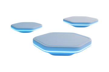 Three futuristic glowing platforms on a black background isolated on transparent background
