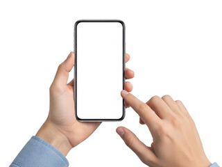 Person Holding Blank Smartphone Screen With Finger Pointing At Display