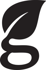 black, filled and minimalist logo, a leaf mixed with a letter g, white background