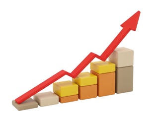 Rising Growth Trend with Stacked Colorful Blocks and Upward Red Arrow