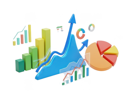 Rising Business Growth Chart with Colorful Bar Graph and Pie Chart - Powered by Adobe