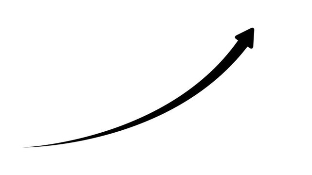 Black color arrow rising transparent channel. Abstract arrow growth chart of economy icon black color animated down to up arrow animation, on a white background, direction animation,with video.