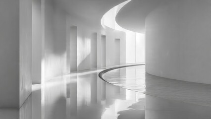 Obraz premium Minimalist White Architecture with Water Feature