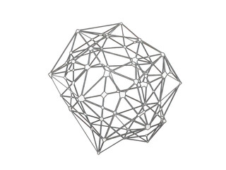 Three Dimensional Geometric Wireframe Polyhedron Structure With Nodes On Black Background