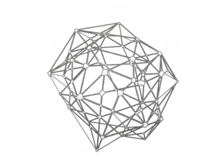 Three Dimensional Geometric Wireframe Polyhedron Structure With Nodes On Black Background
