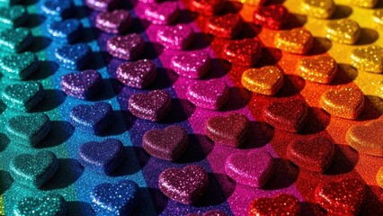 Glitter Heart Pattern, Valentines Day Minimalist Background, Colorful