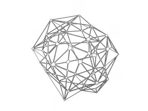 Three Dimensional Geometric Wireframe Polyhedron Structure With Nodes On Black Background - Powered by Adobe