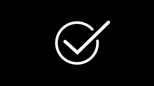 Chick mark animation on circle. tick mark symbol ok button animated on black background.on a black background,with video animation.