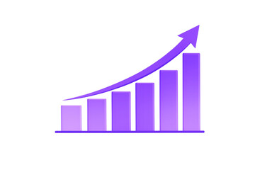Purple bar graph showing financial growth and business progress with an upward trend arrow on transparent background
