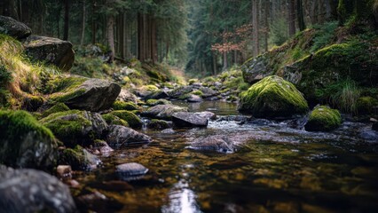 Mossy Rocks in River