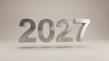 Shiny silver 2027 metallic numbers on a plain background for new year and future concept with numeric and three dimensional and large and digits