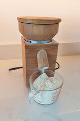 Home electric flour mill for the production of wheat flour. Grain equipment