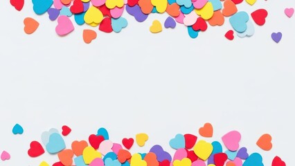 paper hearts scattered on white, ideal for Valentine's Day
