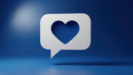 White speech bubble with a heart cutout against a blue gradient background love message for Communication and Love