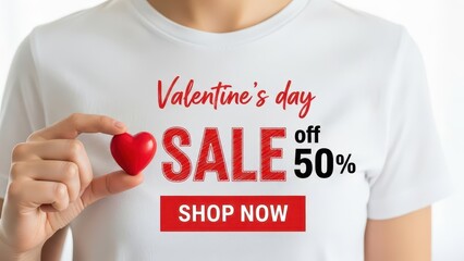 Woman Holding Red Heart With Valentine's Day Sale 25 Percent Off Text