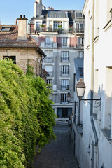 View Down Narrow Alley in Montmartre District, Paris, France