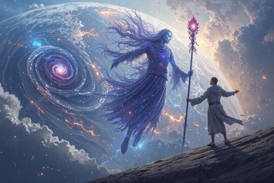 Giant Cosmic Goddess Ethereal Being in Deep Space Galaxy
