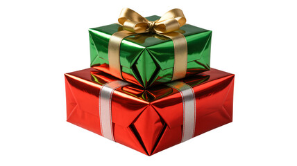 Obraz premium Wrapped Christmas Gifts in Vibrant Red and Green with Golden Ribbons in Festive Packaging for Holiday Season