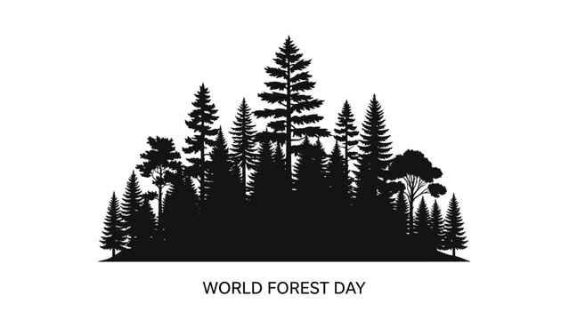 Silhouette of Trees on White Background.