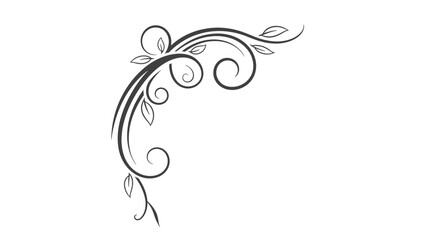 Fototapeta premium Simple Elegant Flowing Floral Scroll Corner Ornament in Dark Grey on Isolated White Background
