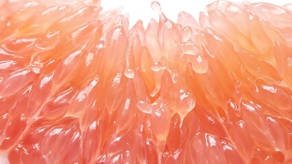 Captivating macro shot of vibrant pink grapefruit pulp, revealing its juicy, glistening vesicles and refreshing, healthy citrus fruit details