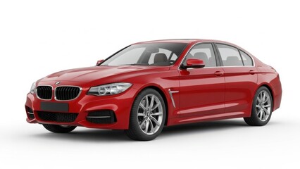 Obraz premium Red sedan car isolated on grey studio background